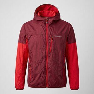 Eddie Bauer Lightweight Nylon Jacket Mens Large Hiking Running Hooded Rain Red